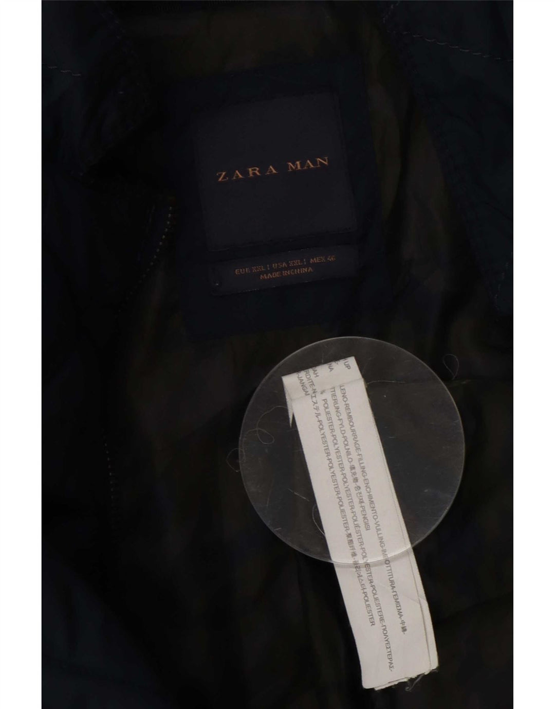 Zara Mens Quilted Jacket UK 44 2XL Navy Blue Polyester