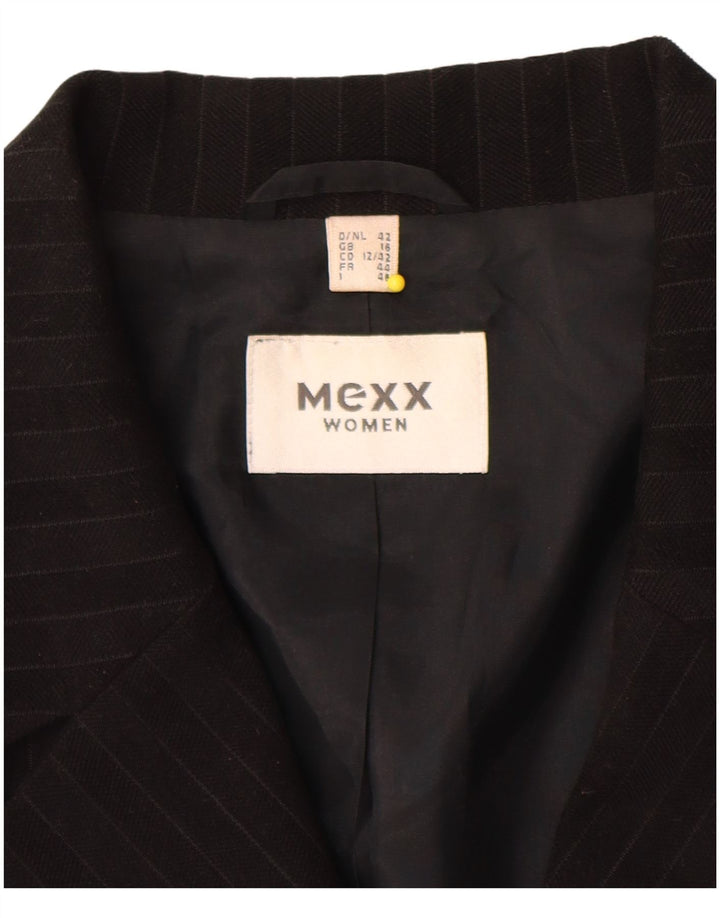Mexx Womens Overcoat UK 16 Large Black Striped Polyester