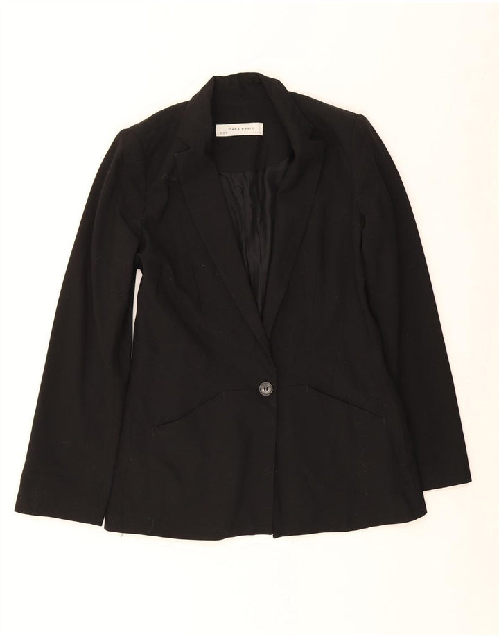 ZARA Womens 1 Button Blazer Jacket UK 12 Medium Black Polyester