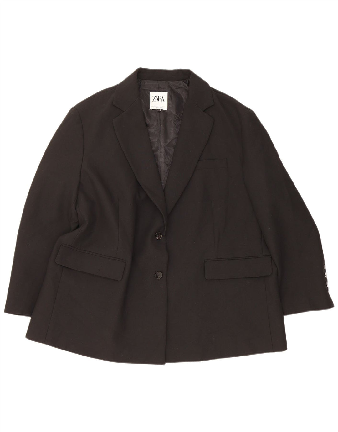 Zara Womens 2 Button Oversized Blazer Jacket UK 6 XS Black Polyester