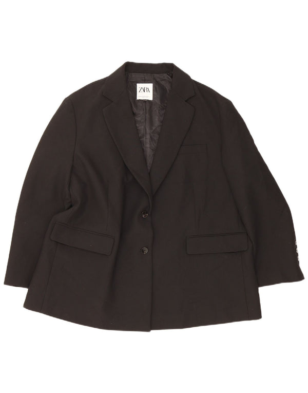 Zara Womens 2 Button Oversized Blazer Jacket UK 6 XS Black Polyester