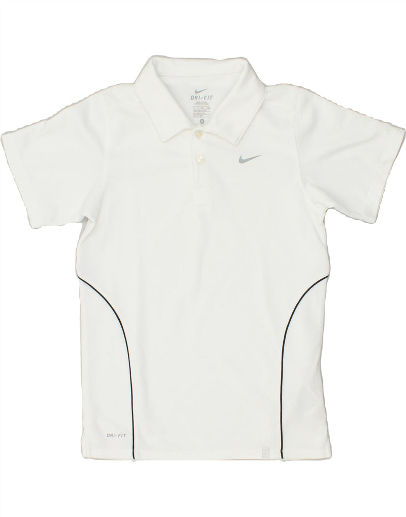 NIKE Boys Dri Fit Polo Shirt 8-9 Years Small  White Polyester | Vintage Nike | Thrift | Second-Hand Nike | Used Clothing | Messina Hembry 