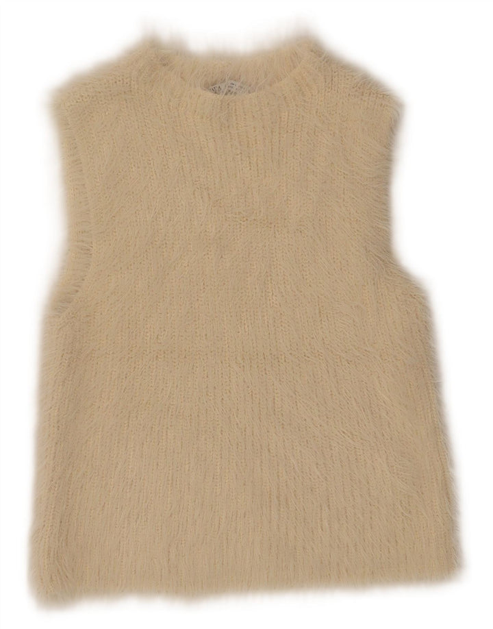Zara Womens Crop Vest Tank Top UK 14 Large Beige Polyamide