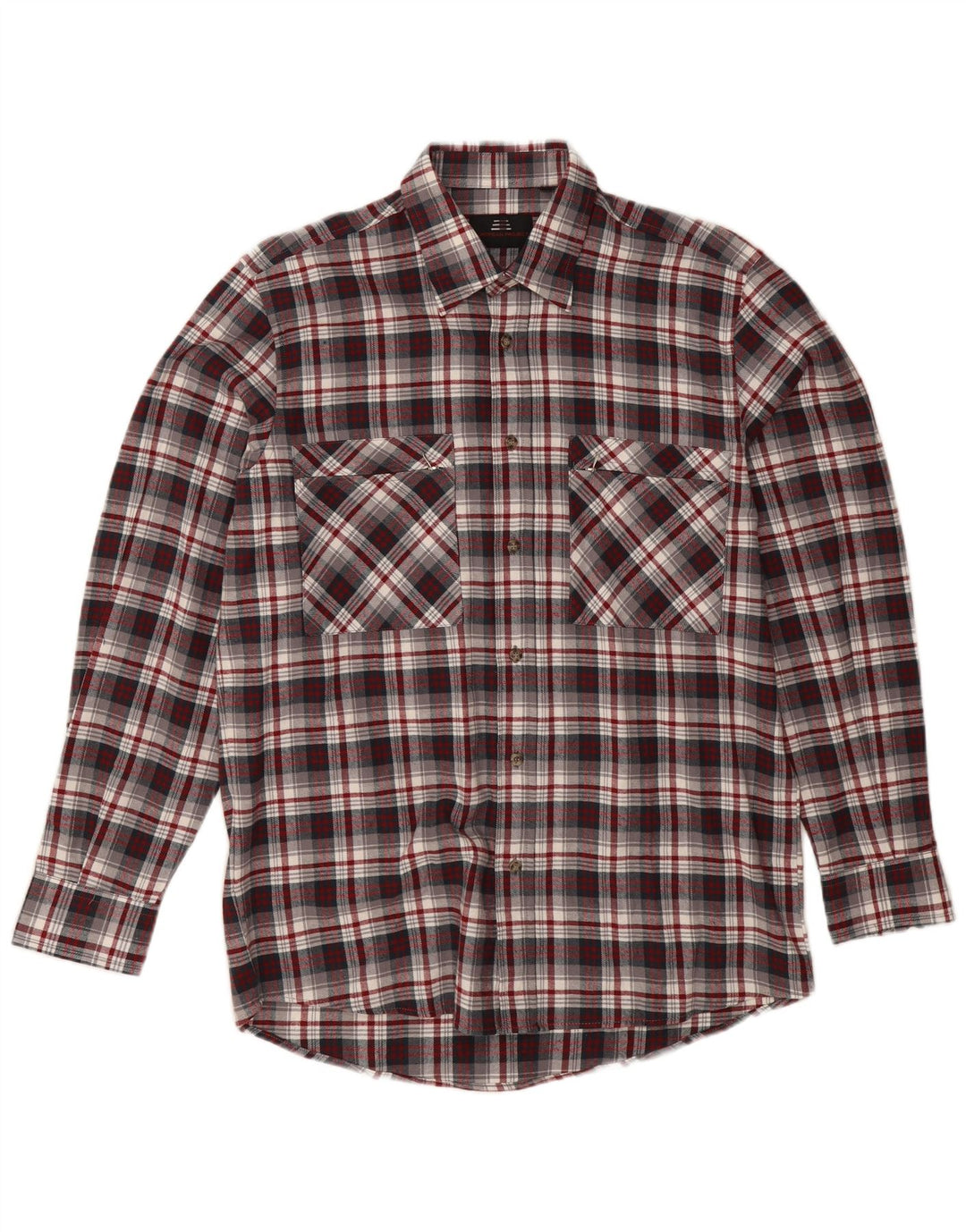 European Project Mens Flannel Shirt Medium Burgundy Check Cotton