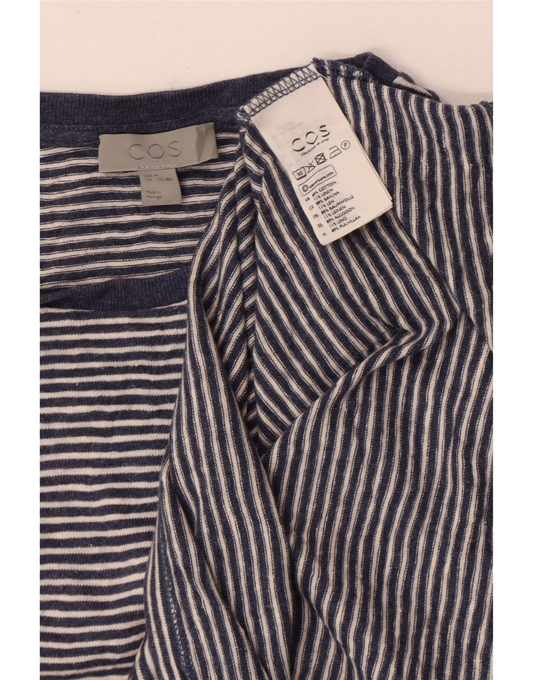 Cos Mens T-Shirt Top Medium Blue Striped Cotton