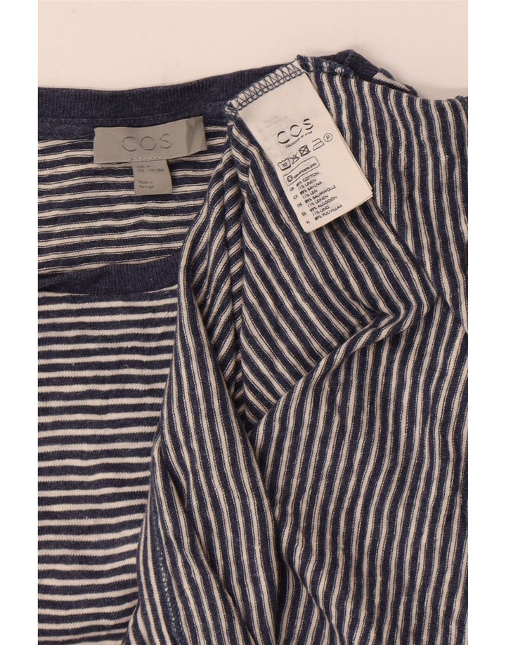Cos Mens T-Shirt Top Medium Blue Striped Cotton