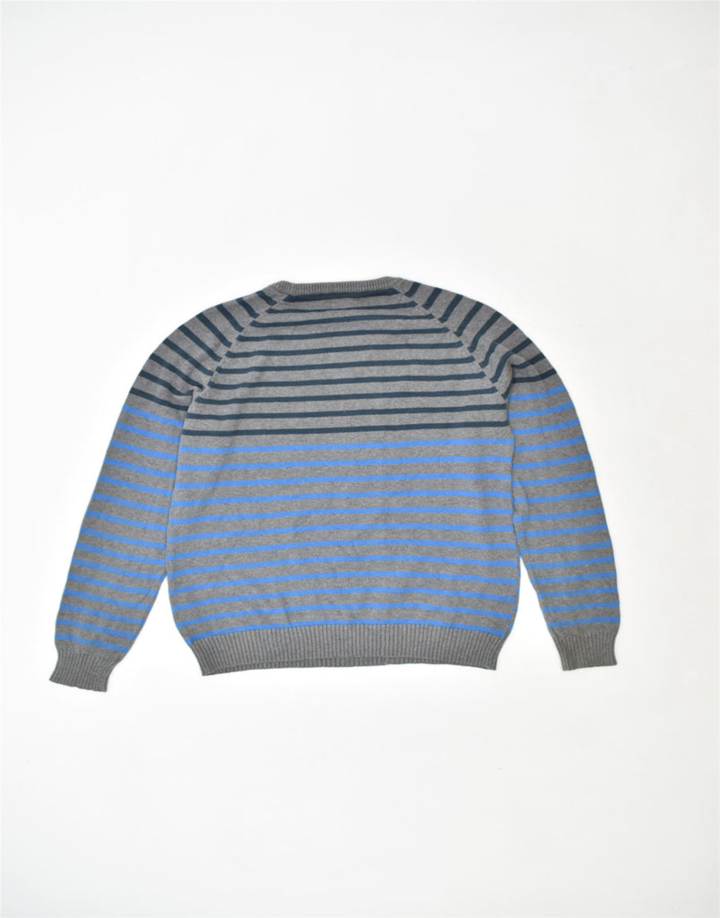 JACK & JONES Mens Crew Neck Jumper Sweater XL Grey Striped Cotton | Vintage | Thrift | Second-Hand | Used Clothing | Messina Hembry 