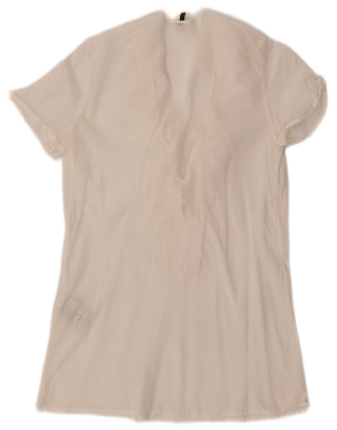 Benetton Womens Ruffle Front Blouse Top UK 10 Small Off White Cotton