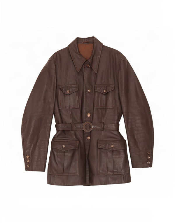 Vintage Womens Leather Coat UK 12 Medium Brown