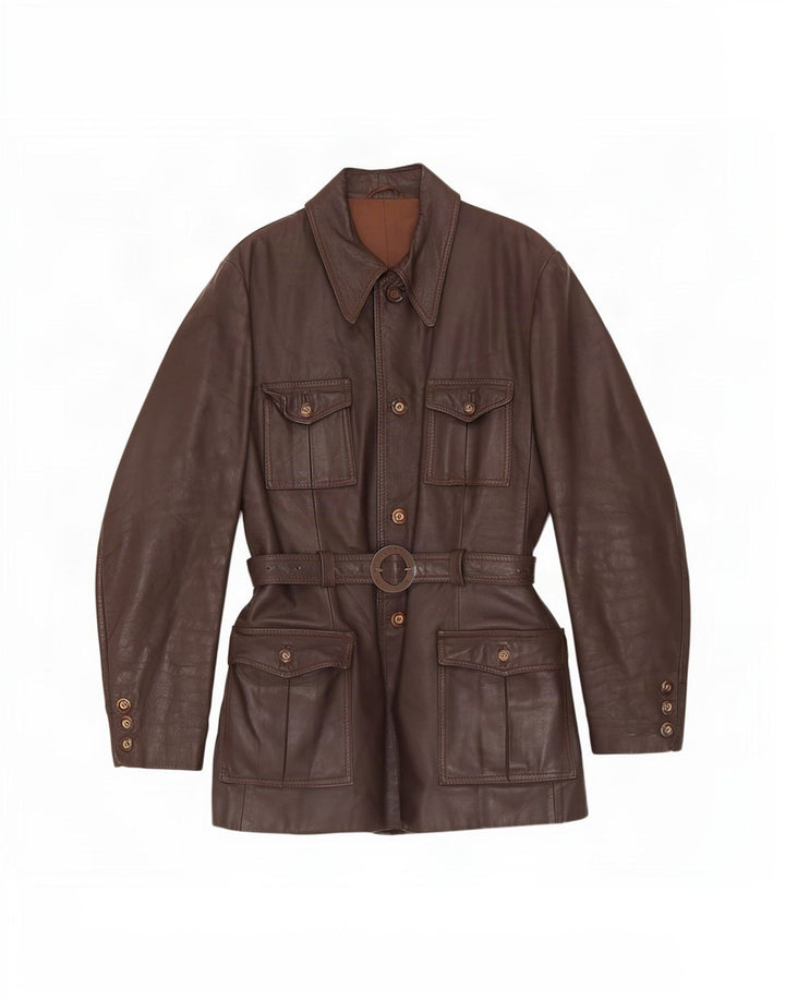 Vintage Womens Leather Coat UK 12 Medium Brown