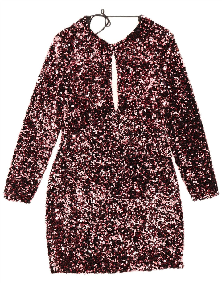 Zara Womens Long Sleeve Sheath Dress UK 8 Small Pink Polyester