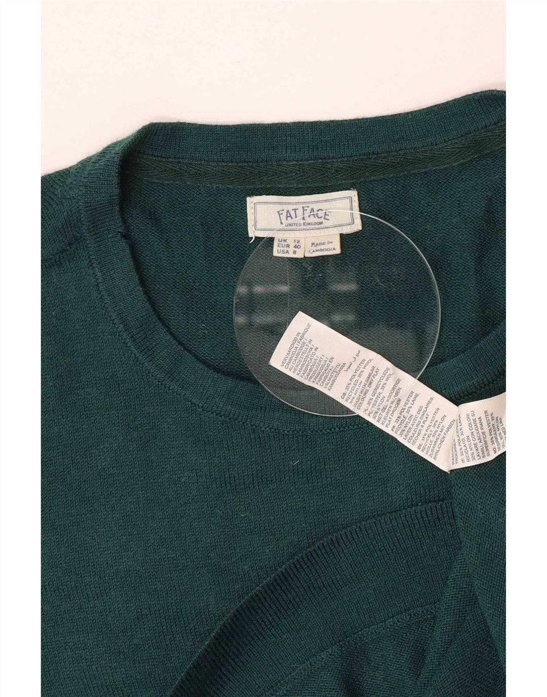 Fat Face Womens Crew Neck Jumper Sweater UK 12 Medium Green Polyester
