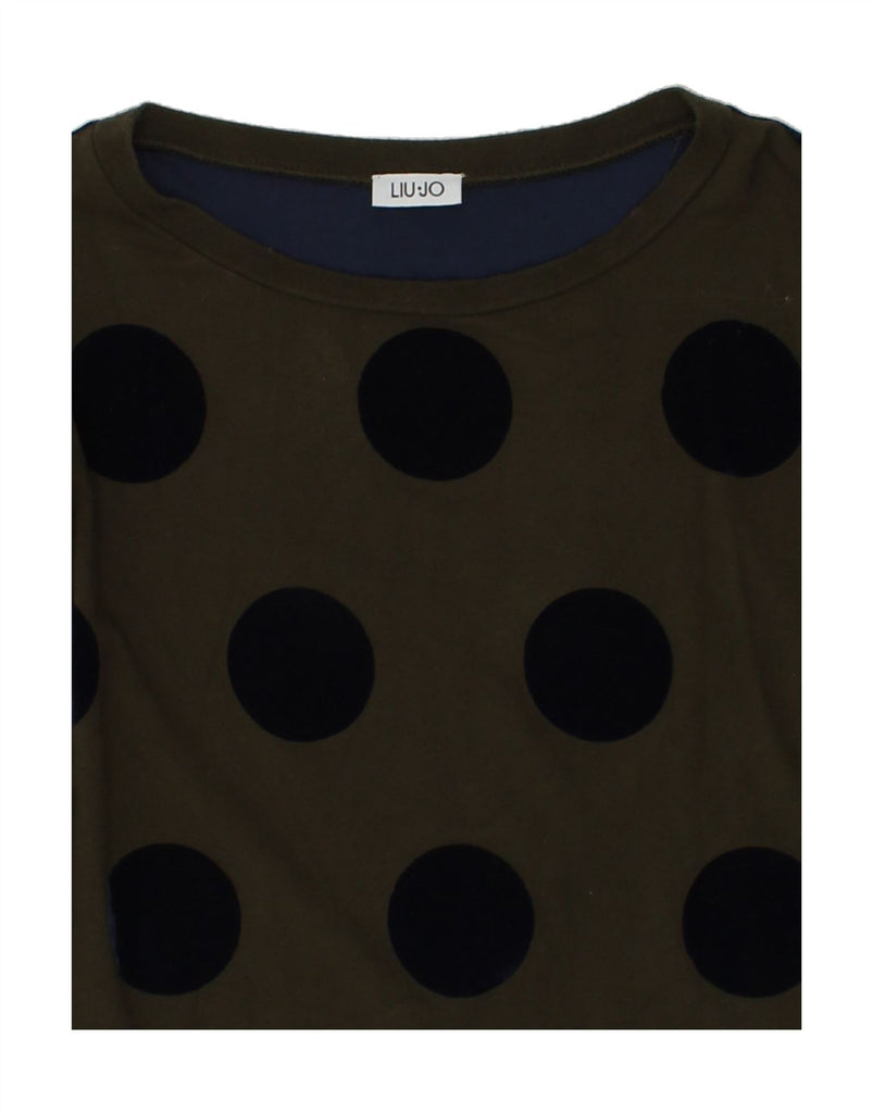 LIU JO Womens Velvet Sweatshirt Jumper UK 10 Small Navy Blue Polka Dot | Vintage Liu Jo | Thrift | Second-Hand Liu Jo | Used Clothing | Messina Hembry 
