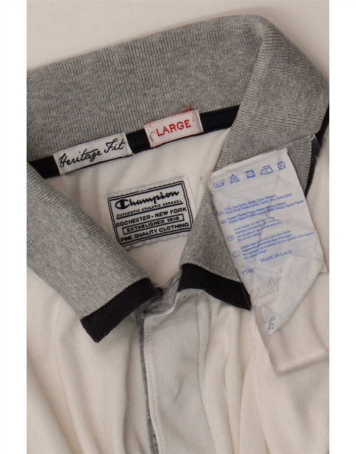 CHAMPION Mens Heritage Fit Polo Shirt Large White Cotton