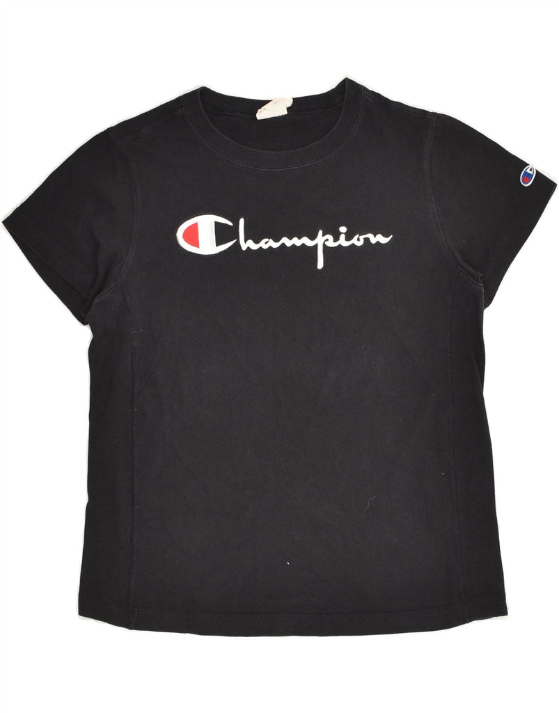 CHAMPION Womens Graphic T-Shirt Top UK 10 Small Black Cotton | Vintage Champion | Thrift | Second-Hand Champion | Used Clothing | Messina Hembry 