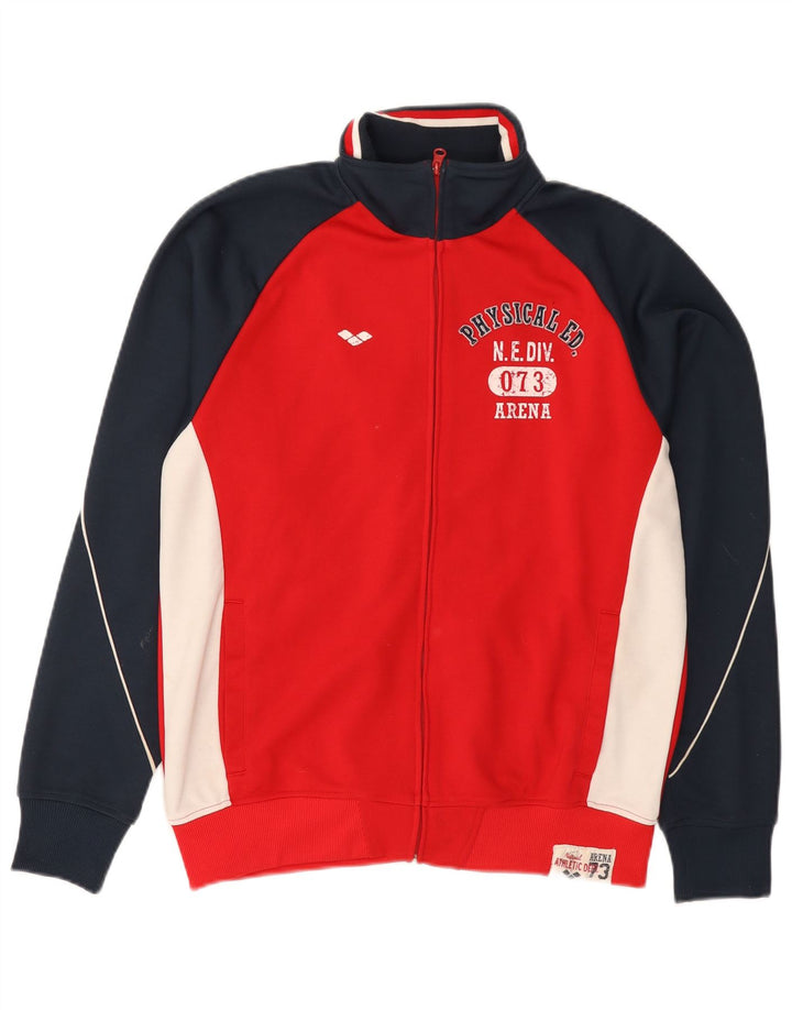 Arena Mens Graphic Tracksuit Top Jacket Medium Red Colourblock Polyester