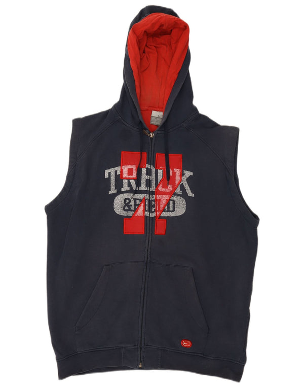 Nike Mens Graphic Sleeveless Zip Hoodie Sweater Large Navy Blue Cotton