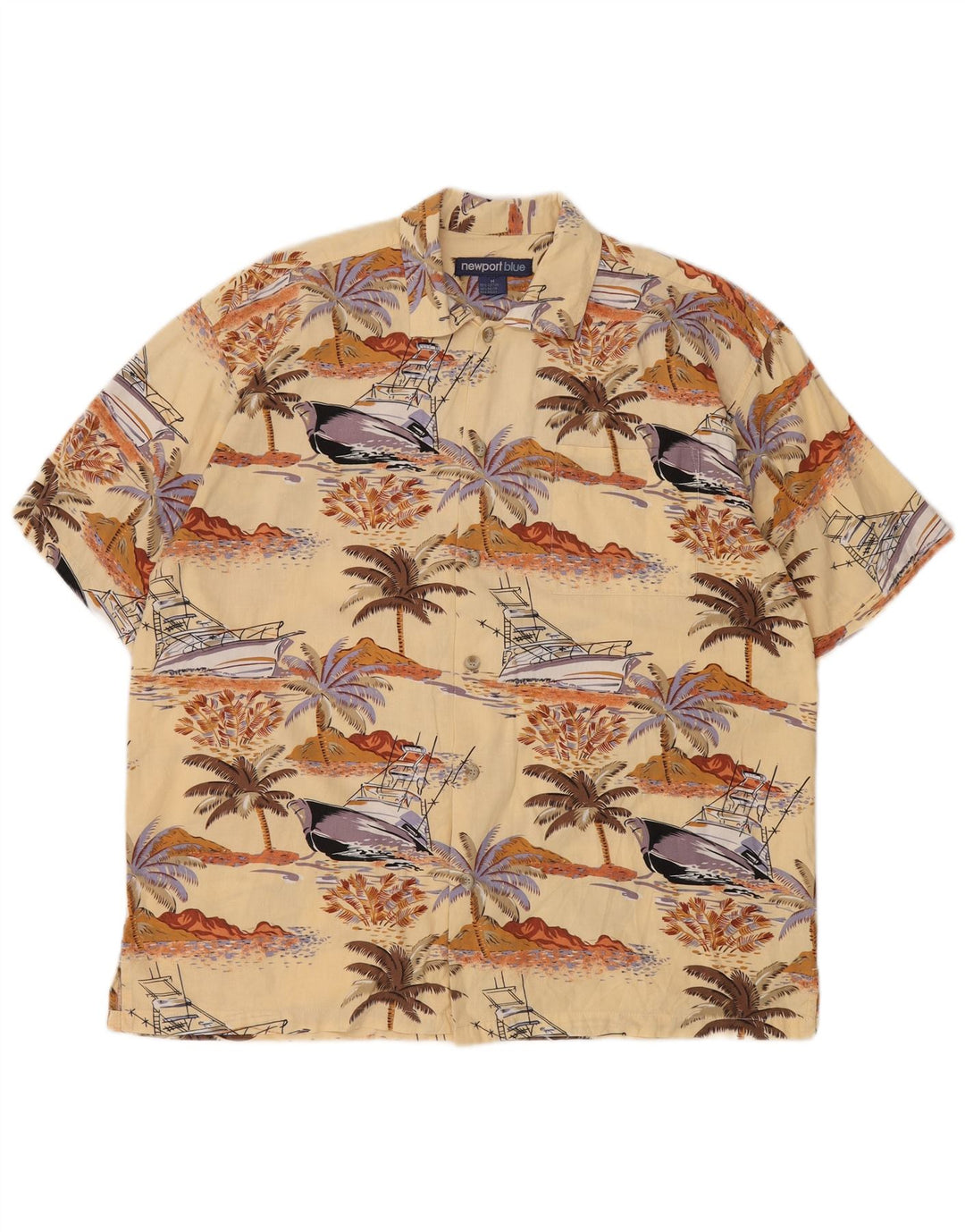 NEWPORT Mens Abstract Pattern Short Sleeve Shirt Medium Yellow Hawaiian