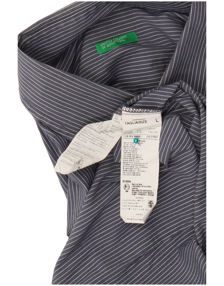 Benetton Mens Shirt Large Navy Blue Pinstripe Cotton