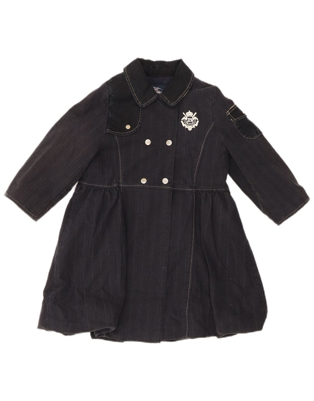 BURBERRY Girls Double Breasted Coat 2-3 Years Black Pinstripe Cotton