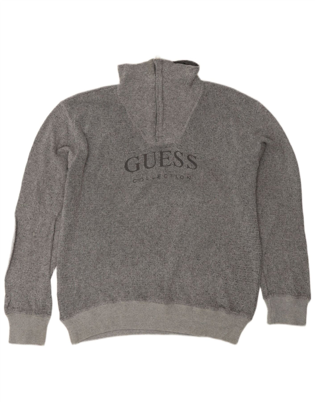 Guess Mens Graphic Zip Neck Jumper Sweater Large Grey Cotton