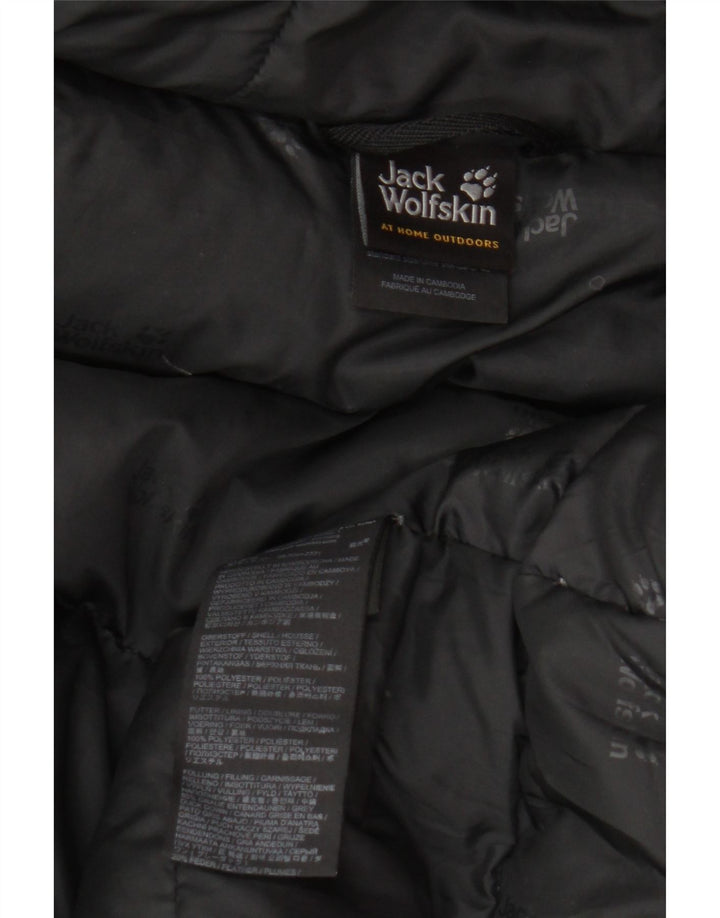 Jack Wolfskin Womens Hooded Padded Jacket UK 12 Medium Black Colourblock