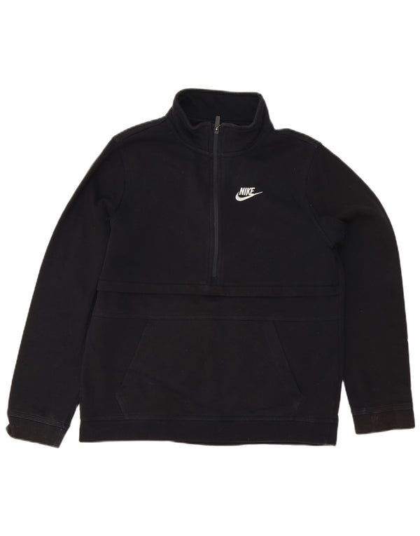 Nike Boys Zip Neck Sweatshirt Jumper 13-14 Years XL Black Cotton