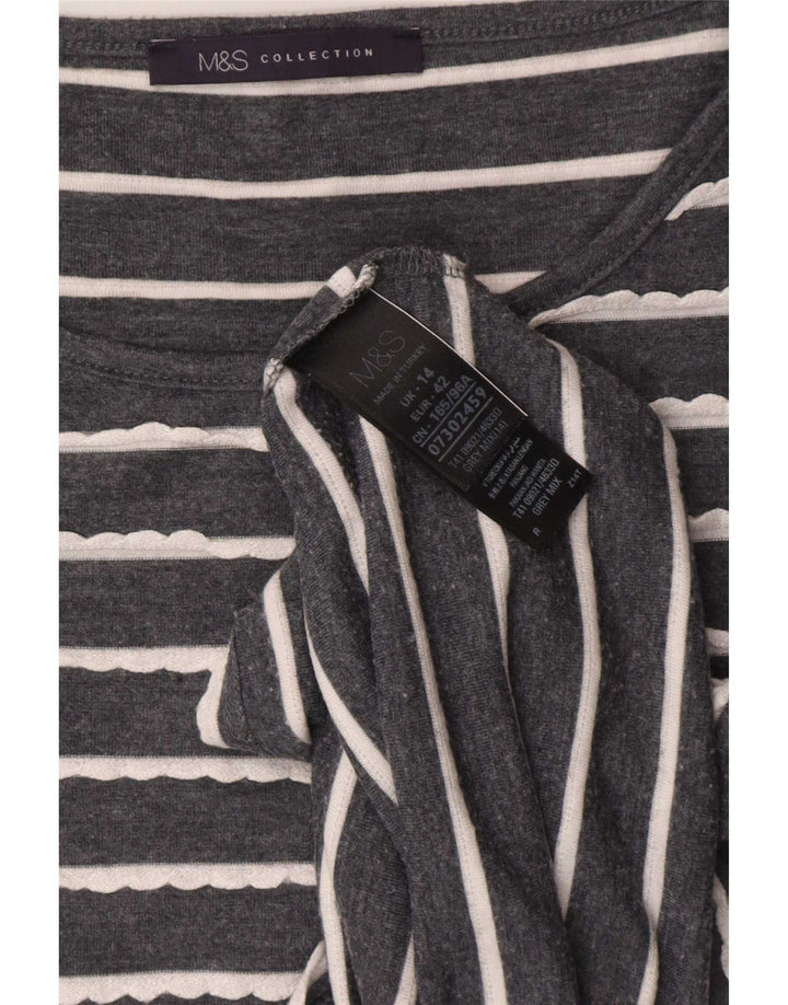 Marks & Spencer Womens Top 3/4 Sleeve UK 14 Large  Grey Striped Viscose