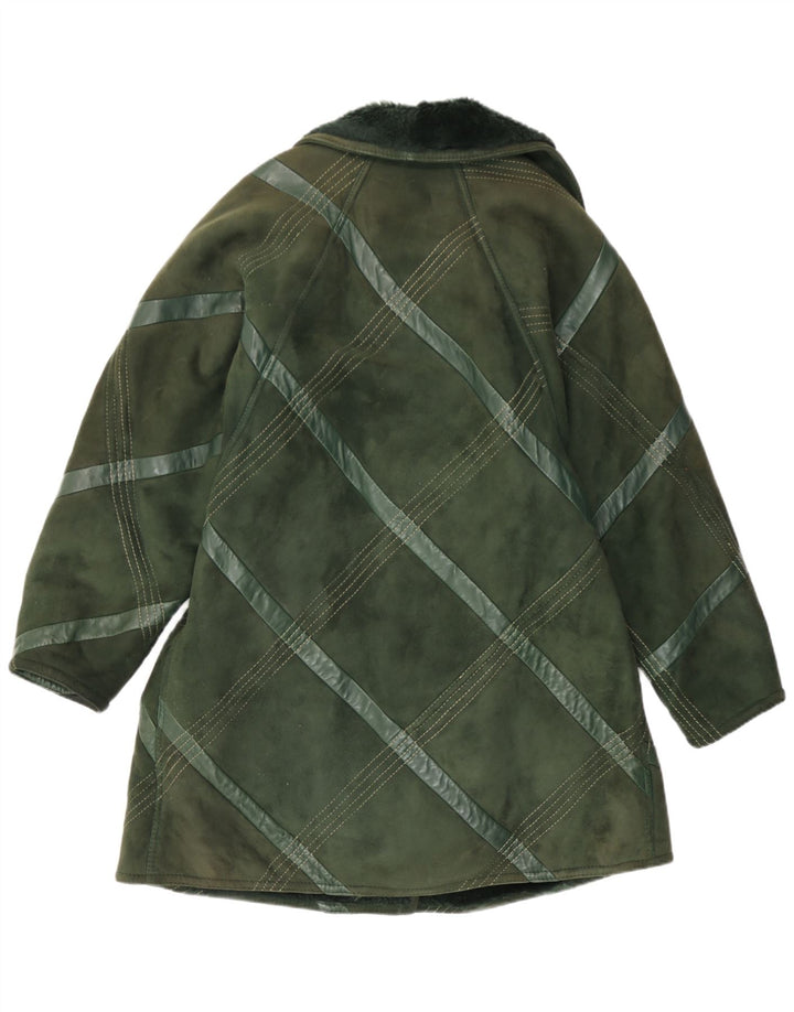 Vintage Womens Shearling Coat UK 14 Medium Green Check