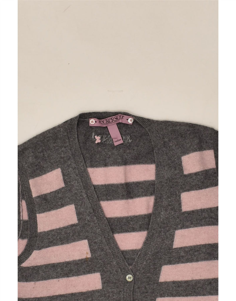 JECKERSON Womens Sleeveless Cardigan Sweater UK 12 Medium Grey Striped | Vintage Jeckerson | Thrift | Second-Hand Jeckerson | Used Clothing | Messina Hembry 