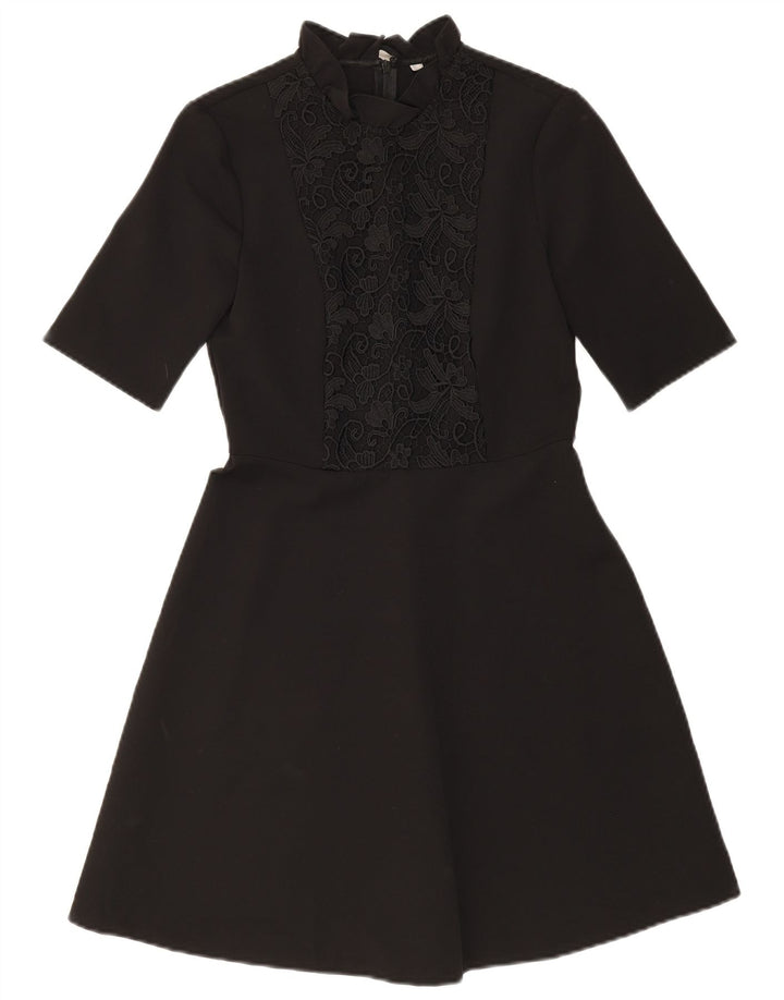 ZARA Womens A-Line Dress UK 10 Small Black Floral Polyester