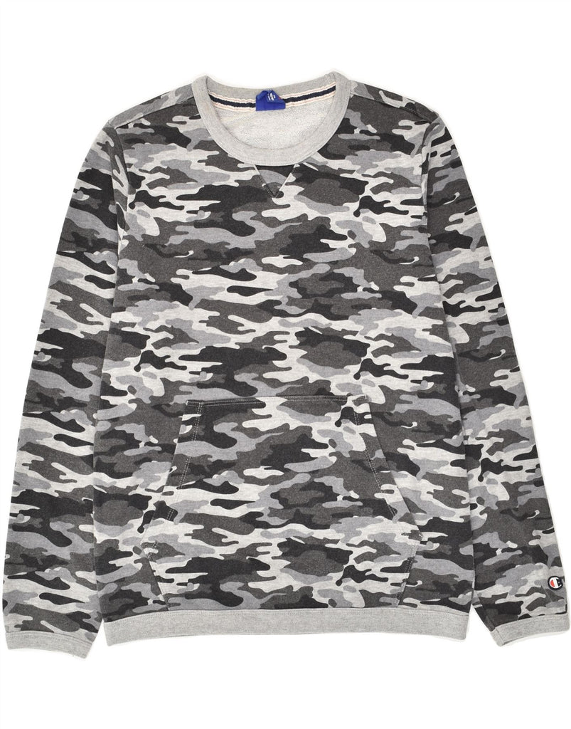 CHAMPION Boys Authentic Sweatshirt Jumper 13-14 Years XL Grey Camouflage | Vintage Champion | Thrift | Second-Hand Champion | Used Clothing | Messina Hembry 