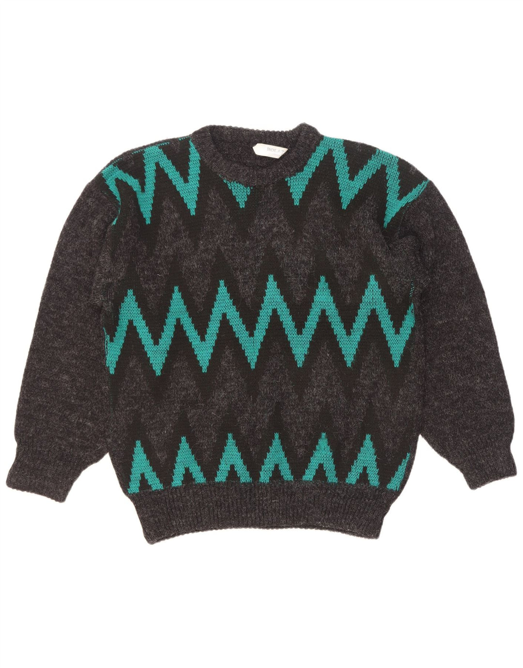 Vintage Mens Crew Neck Jumper Sweater Large Grey Chevron