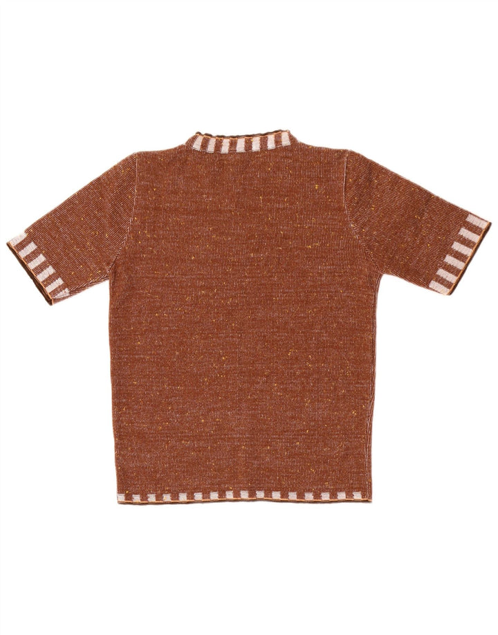 Vintage Womens Graphic Blouse Top IT 44 Medium Brown Striped Polyacrylic