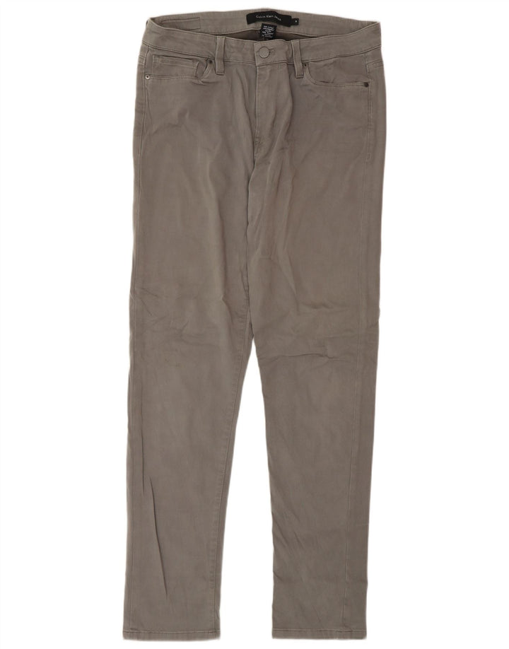 Calvin Klein Womens Slim Casual Trousers US 10 Medium W32 L32 Grey Cotton
