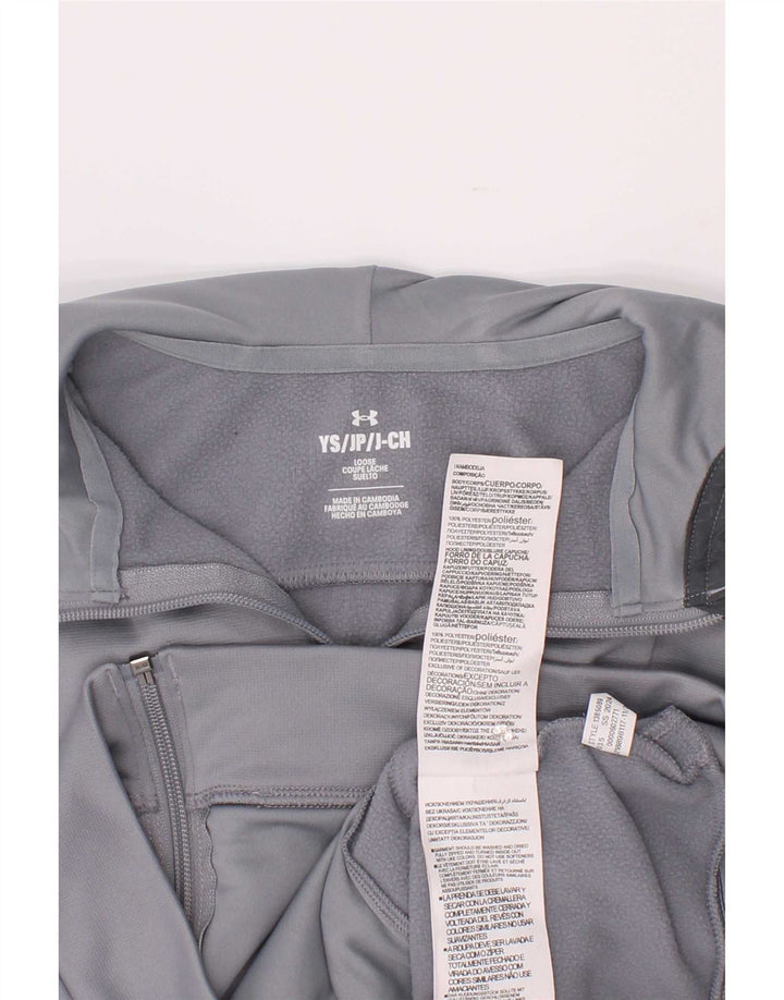 Under Armour Boys Zip Hoodie Sweater 7-8 Years Small Grey Polyester