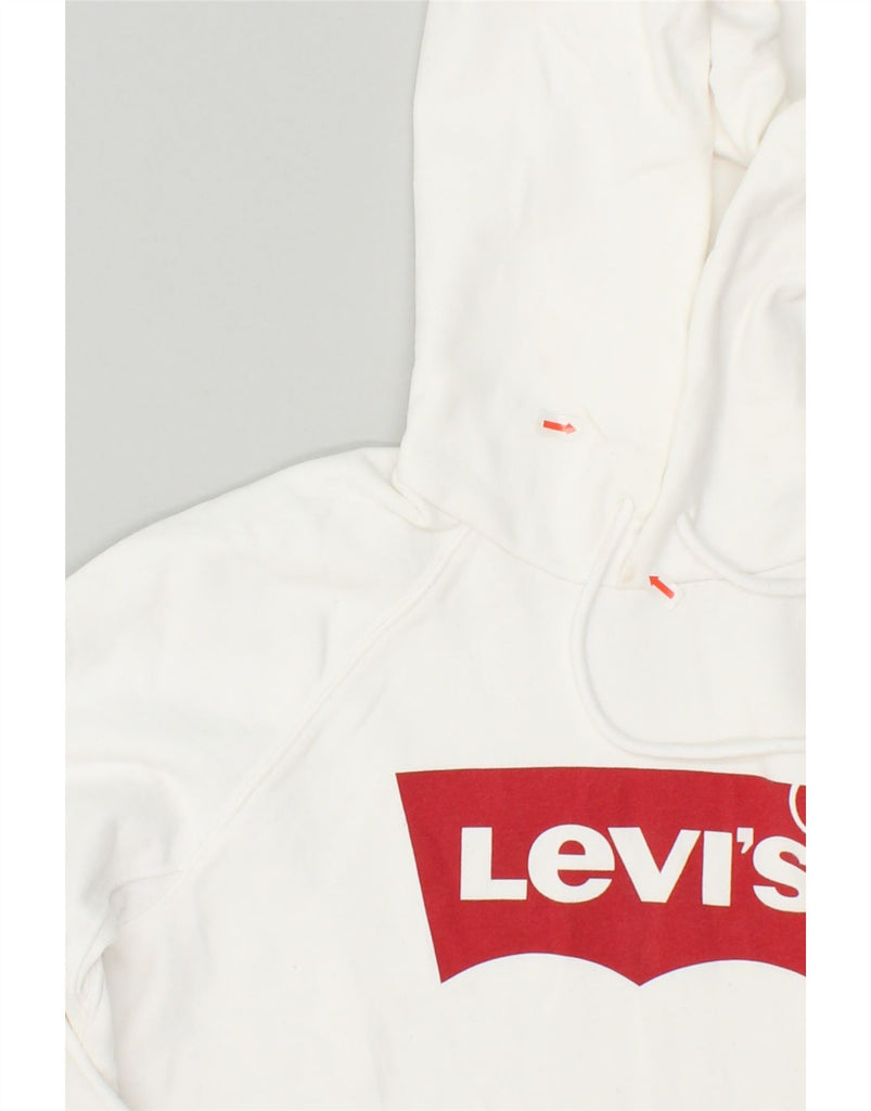 LEVI'S Womens Graphic Hoodie Jumper UK 6 XS White Cotton | Vintage Levi's | Thrift | Second-Hand Levi's | Used Clothing | Messina Hembry 