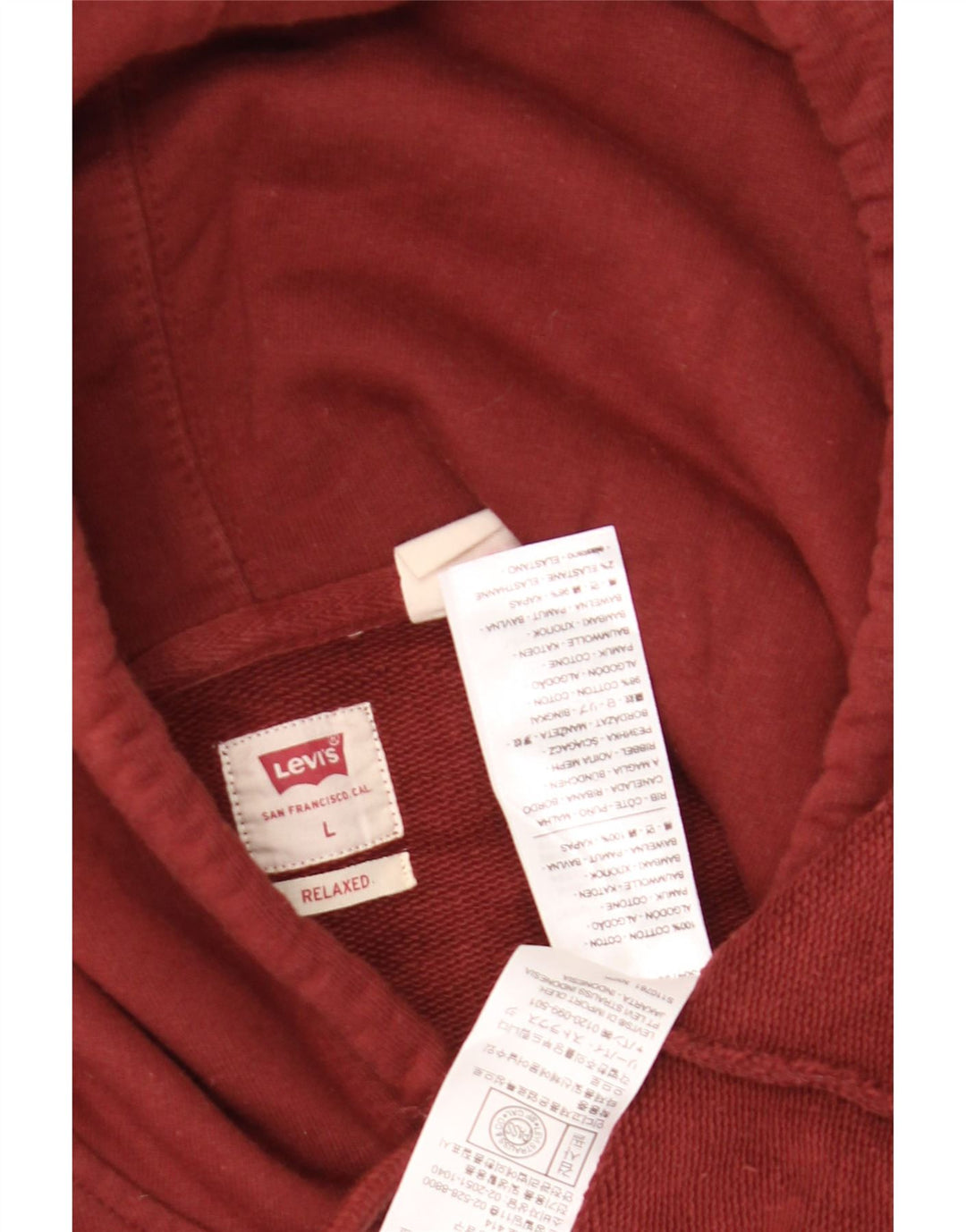 Levi's Mens Graphic Hoodie Jumper Large Maroon Cotton
