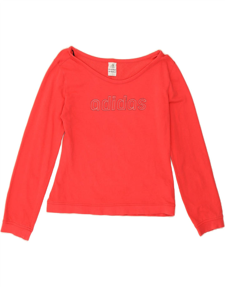 ADIDAS Womens Graphic Top Long Sleeve UK 14 Medium Red Cotton Vintage Adidas and Second-Hand Adidas from Messina Hembry 