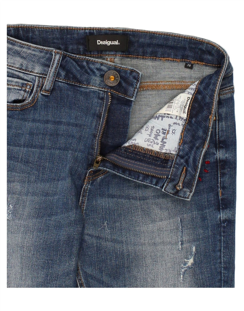 DESIGUAL Womens Graphic Distressed Slim Jeans W28 L26 Blue Cotton | Vintage Desigual | Thrift | Second-Hand Desigual | Used Clothing | Messina Hembry 