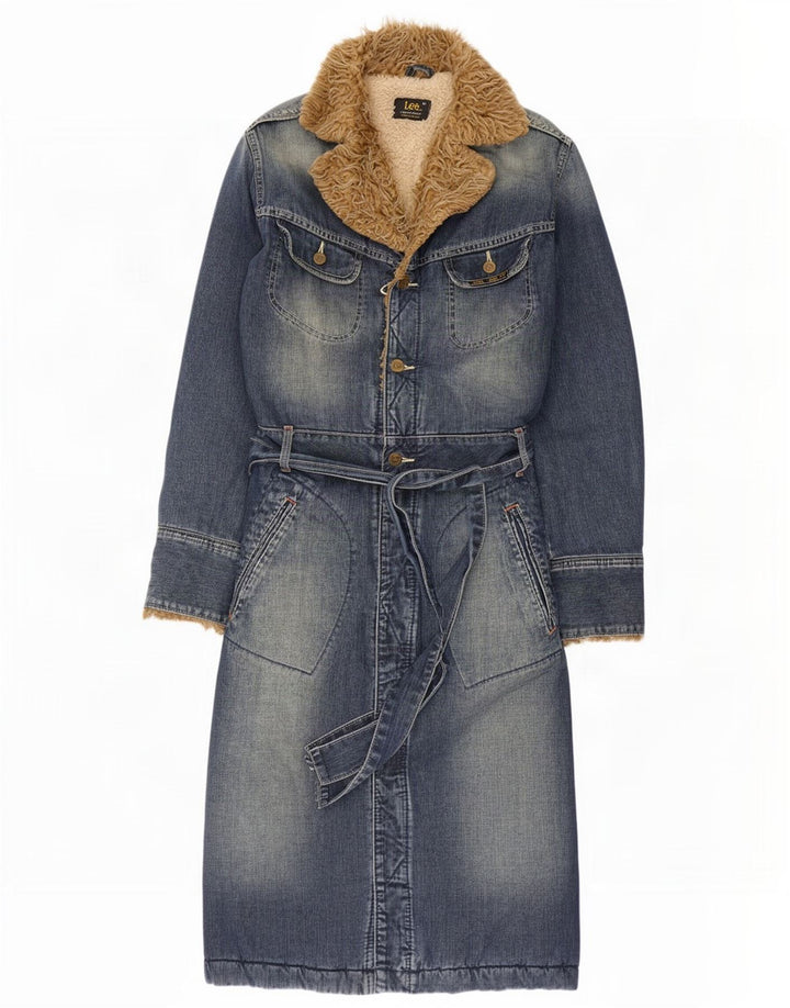 Lee Womens Sherpa Denim Coat UK 14 Medium Blue Colourblock Polyester