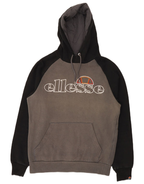 Ellesse Mens Graphic Hoodie Jumper Small Grey Colourblock Cotton Sports