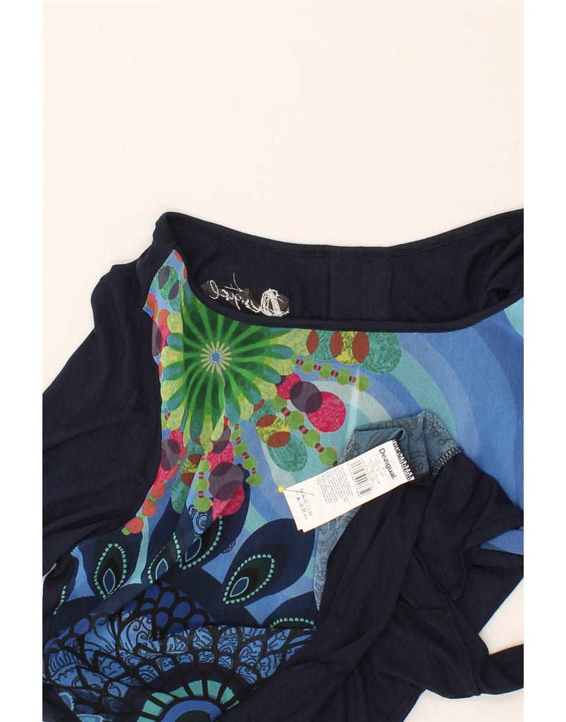 DESIGUAL Womens Long Sleeve Tunic Top UK 14 Medium Navy Blue Floral Vintage Desigual and Second-Hand Desigual from Messina Hembry 