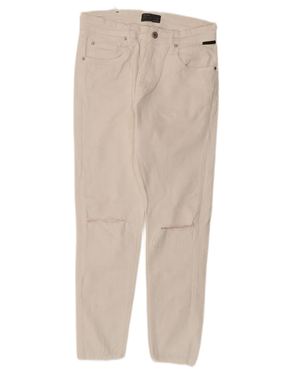 Zara Mens Distressed Cropped Jeans EU 38 Small W30 L25 White Cotton