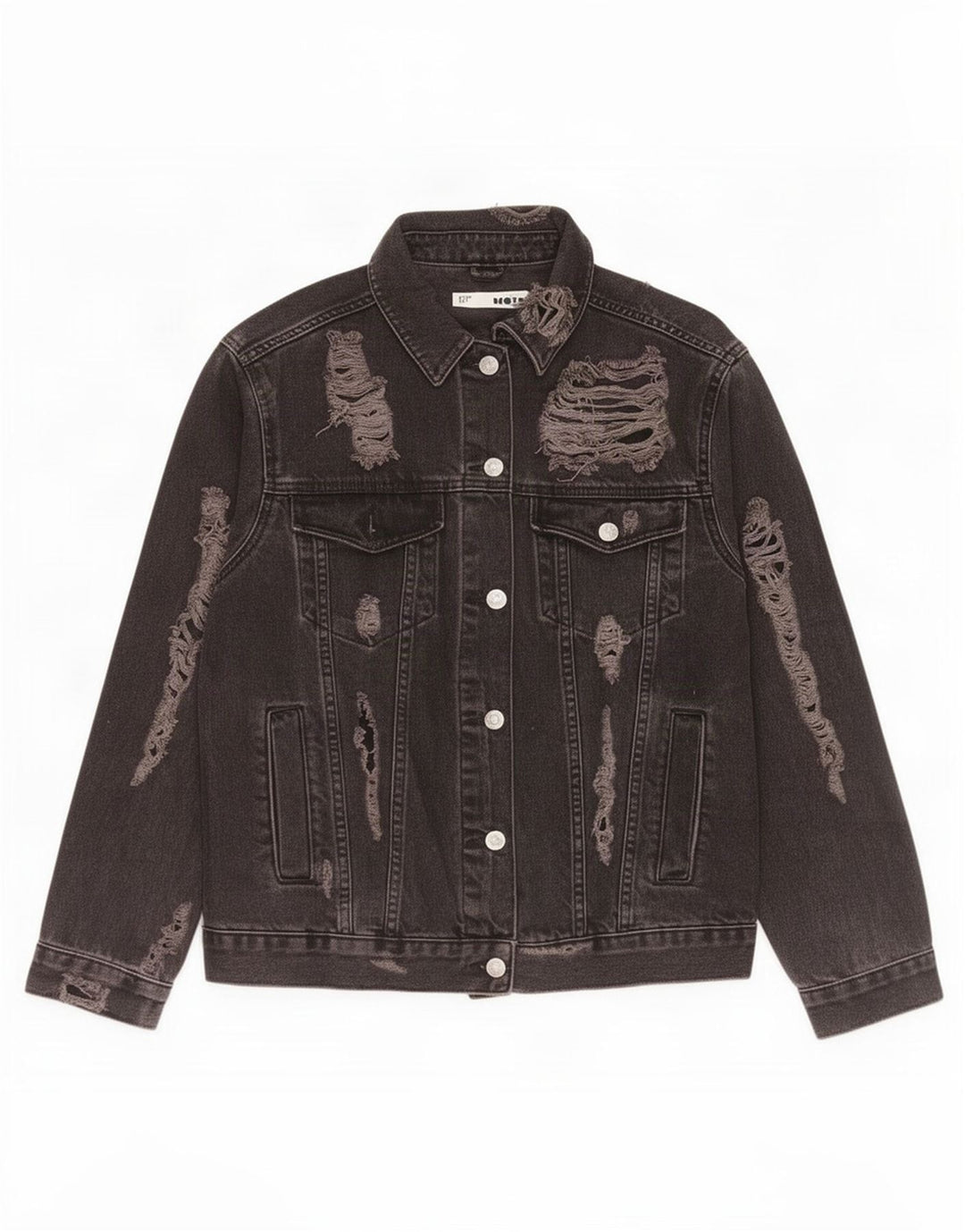 Topshop Womens Distressed Oversized Denim Jacket UK 10 Small Black Cotton