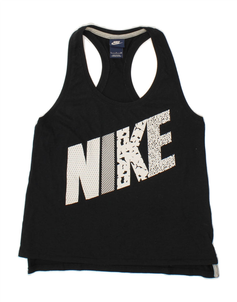 NIKE Womens Graphic Vest Top UK 10 Small Black Cotton | Vintage Nike | Thrift | Second-Hand Nike | Used Clothing | Messina Hembry 