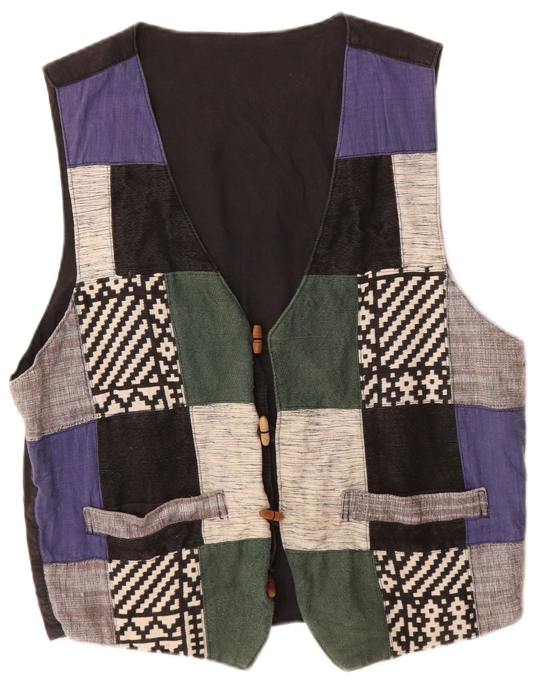 Vintage Mens Waistcoat Large Multicoloured Patchwork Cotton Bohemian