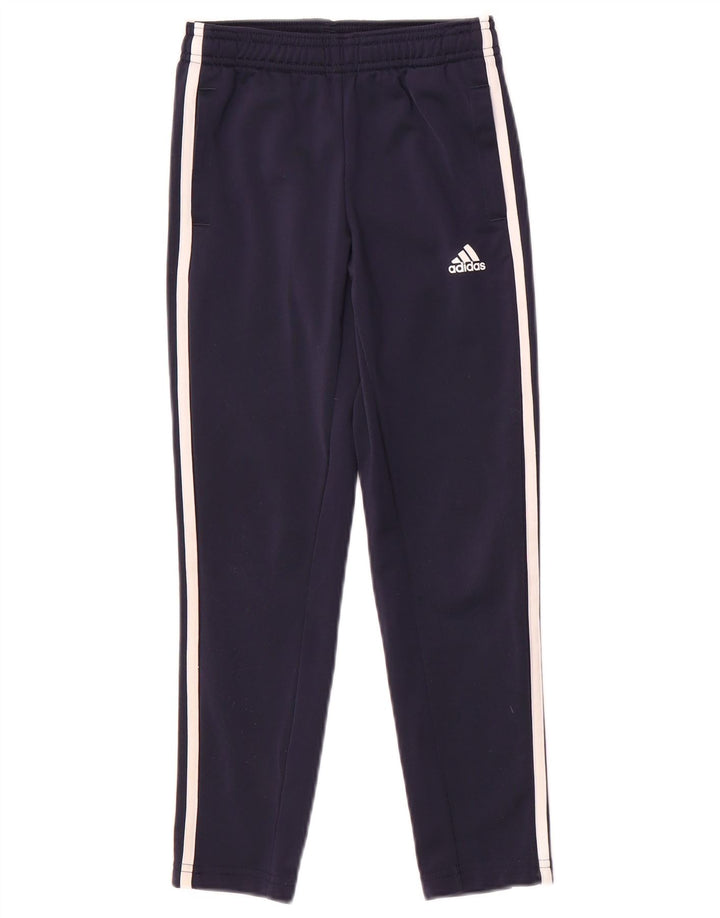 ADIDAS Boys Tracksuit Trousers 7-8 Years  Navy Blue Polyester