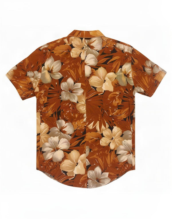 Vintage Womens Short Sleeve Shirt Blouse UK 18 XL Brown Floral
