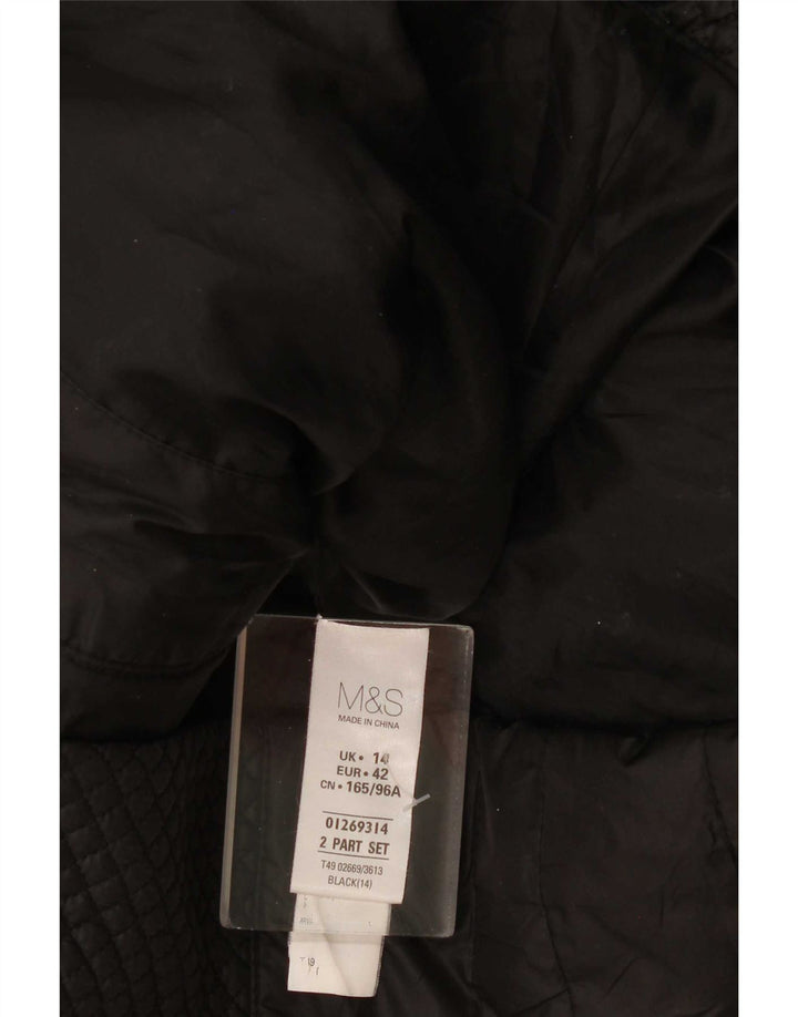 Marks & Spencer Womens Hooded Quilted Jacket UK 14 Large Black Polyester